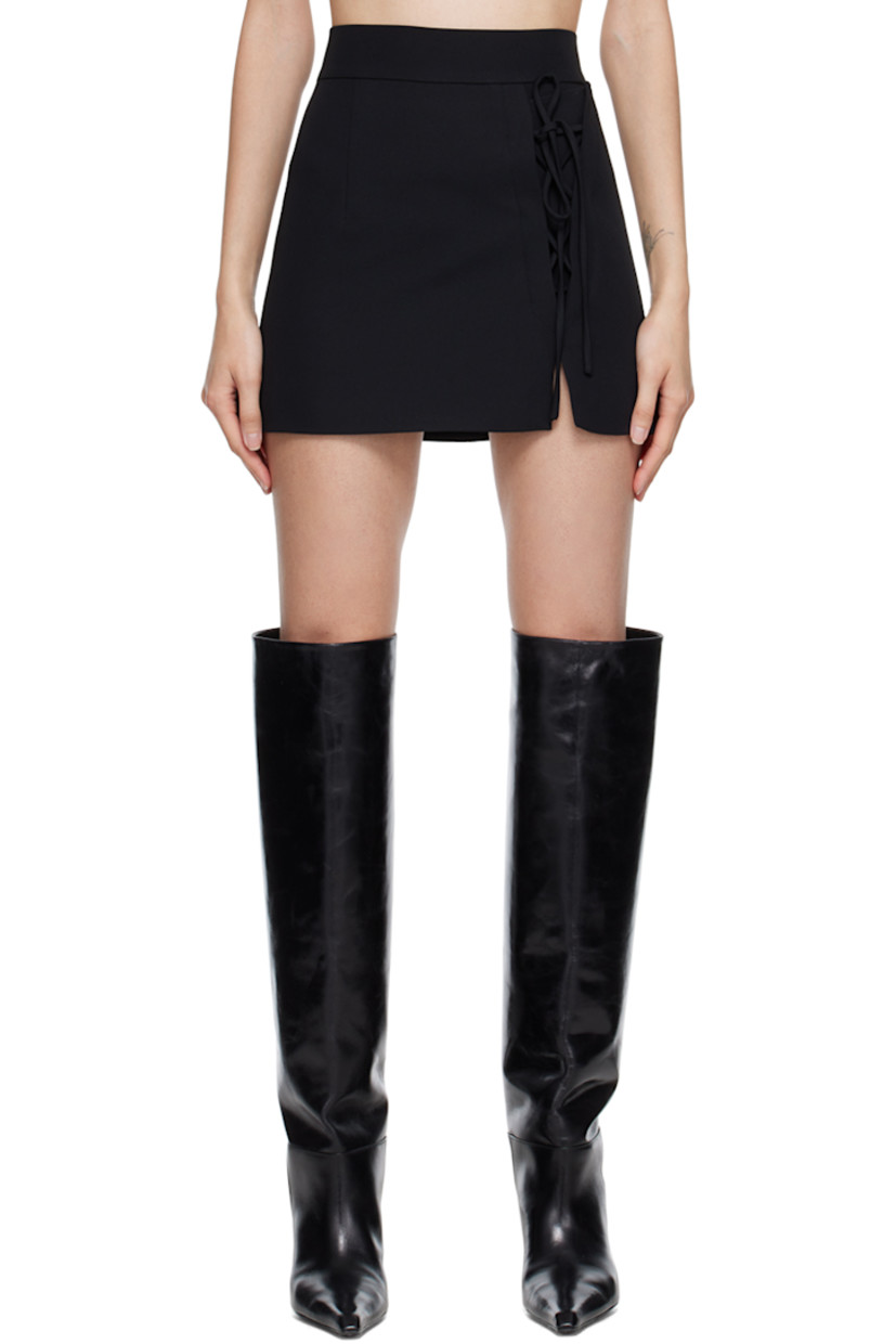 Polyester twill skirt. 

· Offset lace-up fastening at front
· Slit at front hem
· Zip closure at back
· Full satin lining

Supplier color: Black