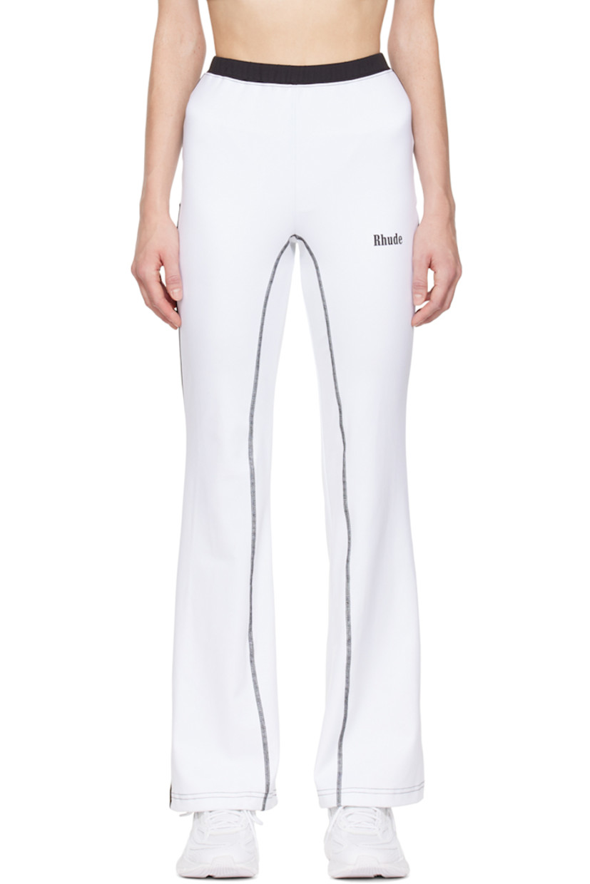 Flared stretch polyester jersey lounge pants. Paneled construction. 

· Elasticzed waistband 
· Logo printed at front 
· Contrast stitching in black 

Supplier color: White/Black