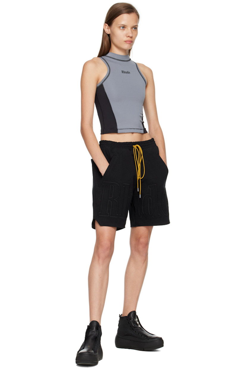 Stretch polyested bonded jersey top. Overlock stitching throughout 

· Mock neck
· Logo printed at front 

Supplier color: Grey/Black
