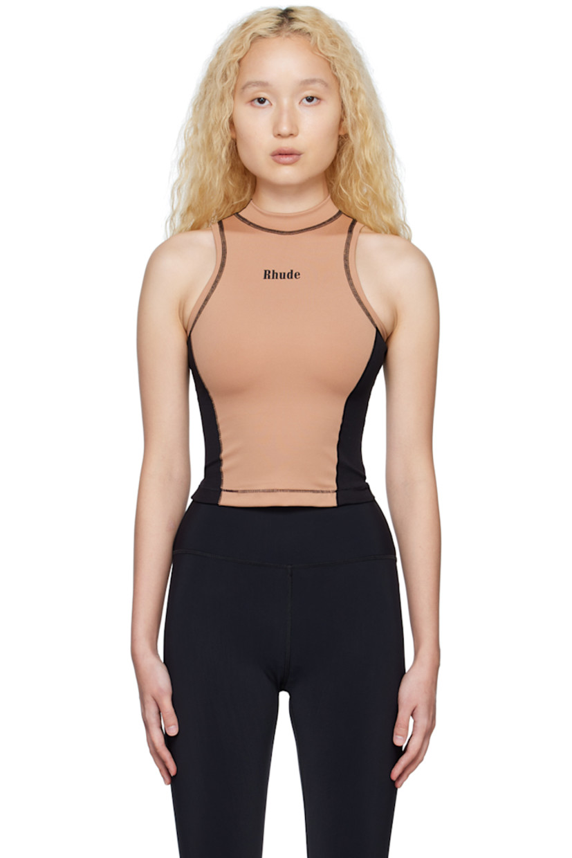 Stretch polyester jersey top. 

· Paneled construction
· Mock neck 
· Logo printed at front and back 
�· Contrast stitching in black 

Supplier color: Pink/Black