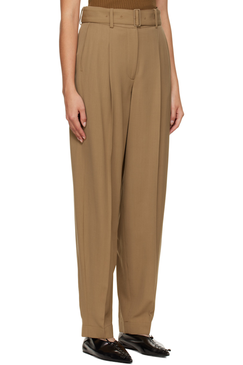 Straight-leg viscose and virgin wool-blend twill trousers.

· High-rise
· Belt loops
· Detachable pin-buckle belt
· Three-pocket styling
· Zip-fly
· Pleats at front 
· Creased legs 

Supplier color: Camel