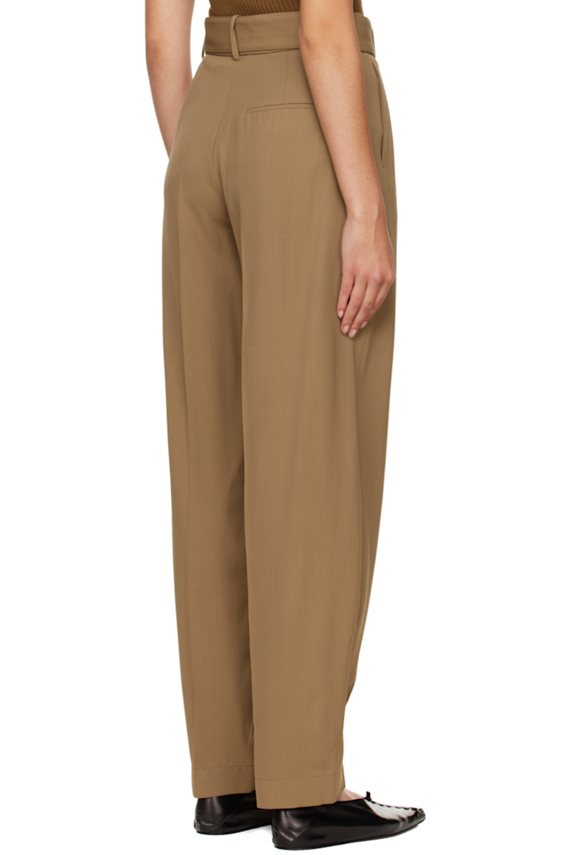 Straight-leg viscose and virgin wool-blend twill trousers.

· High-rise
· Belt loops
· Detachable pin-buckle belt
· Three-pocket styling
· Zip-fly
· Pleats at front 
· Creased legs 

Supplier color: Camel