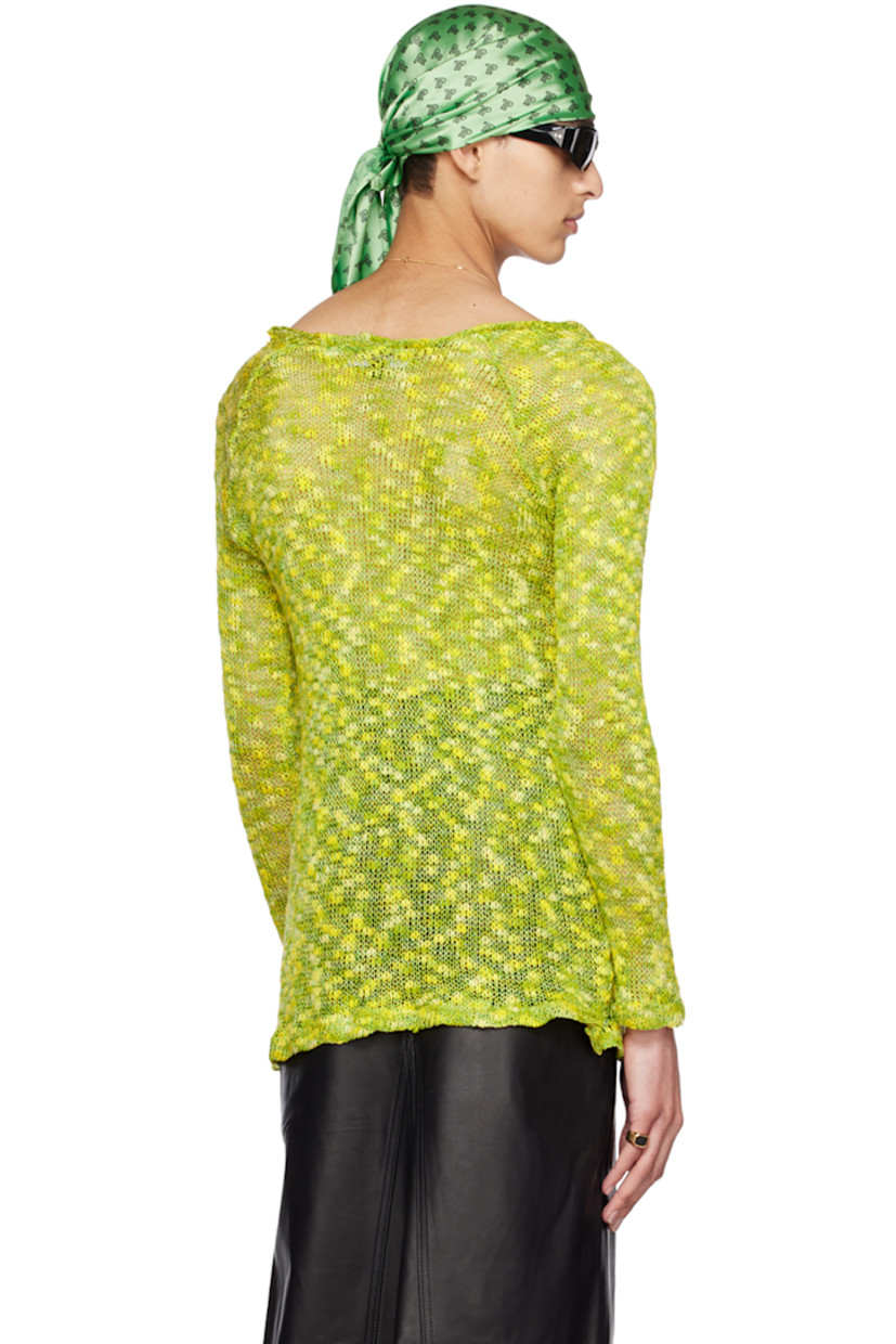 Open knit viscose and acrylic-blend sweater. 

· Jacquard pattern throughout
· Distressing at boat neck

Available exclusively at SSENSE. 

Supplier color: Yellow