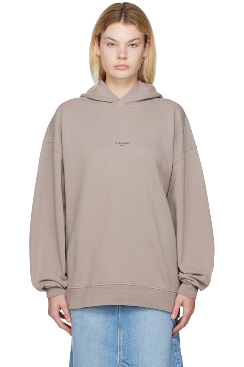 Recycled cotton French terry hoodie.

· Rubberized logo at front 
· Rib knit cuffs and hem

Supplier color: Taupe