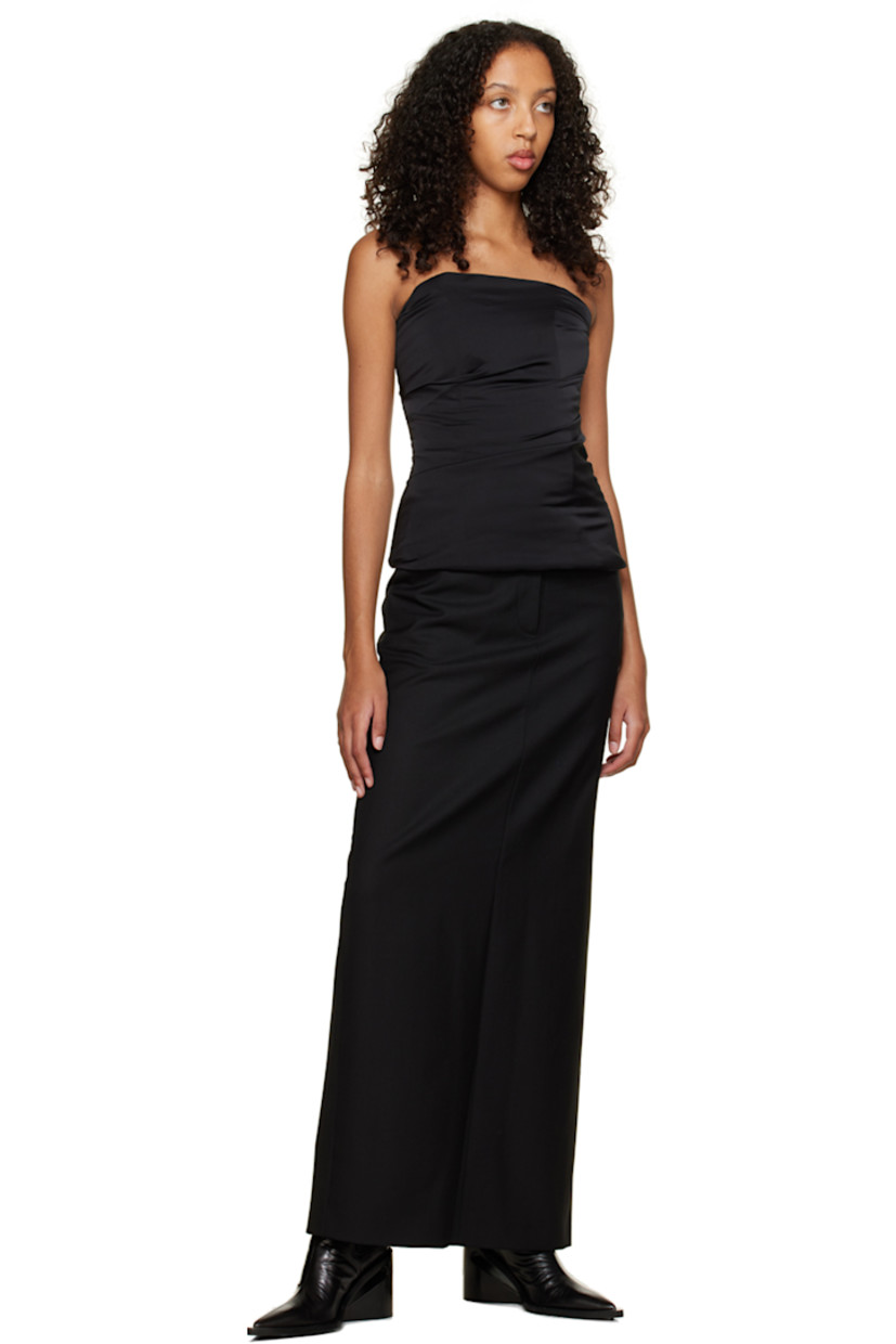 Padded polyester satin corset-style tank top. Gathering throughout.

· Straight neck
· Wires at chest
· Zip closure at side seam
· Full plain-woven viscose lining

Supplier color: Black