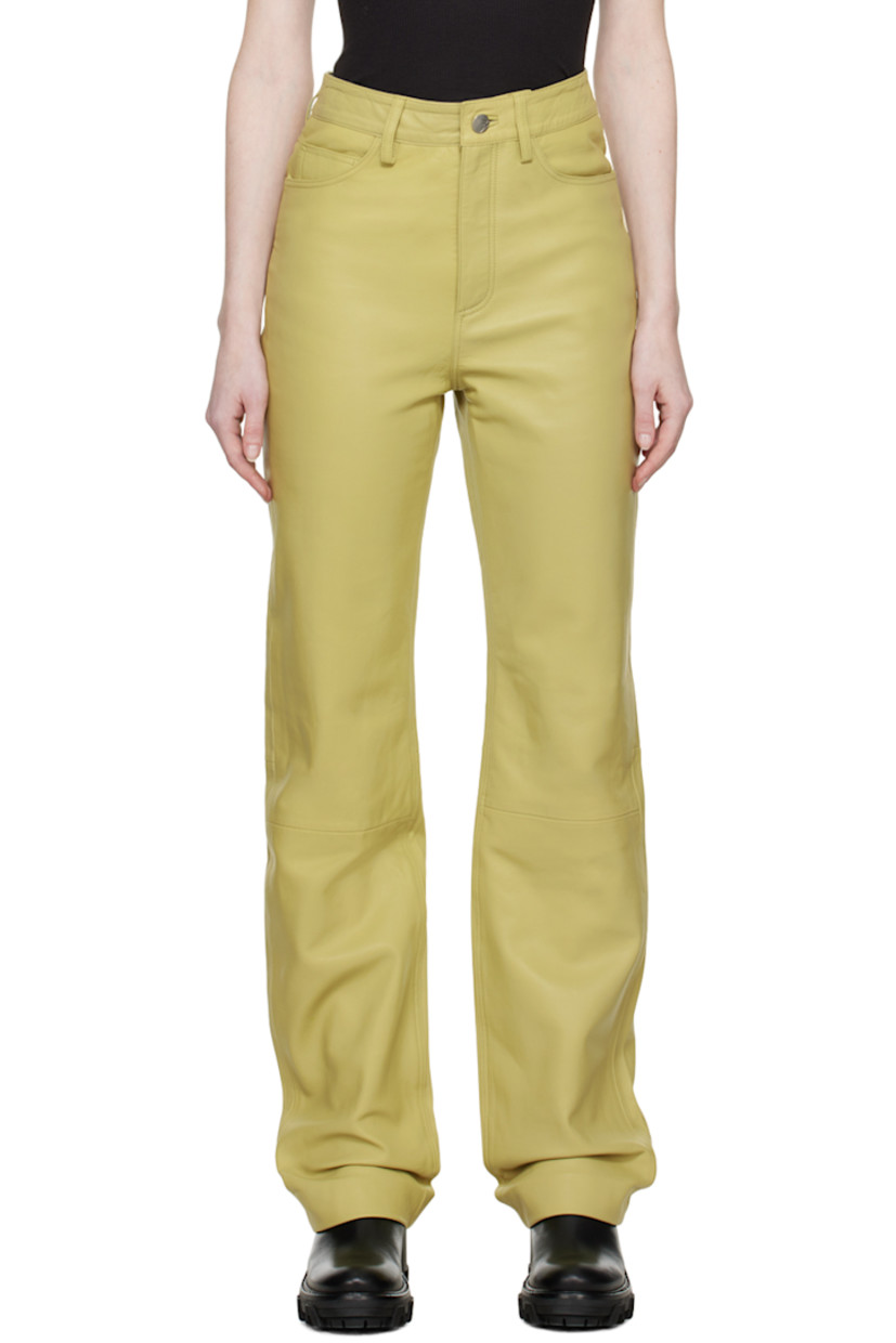 Straight-leg grained sheepskin pants. 

· Paneled construction
· Five-pocket styling
· Zip-fly
· Unlined

Supplier color: Green sheen
