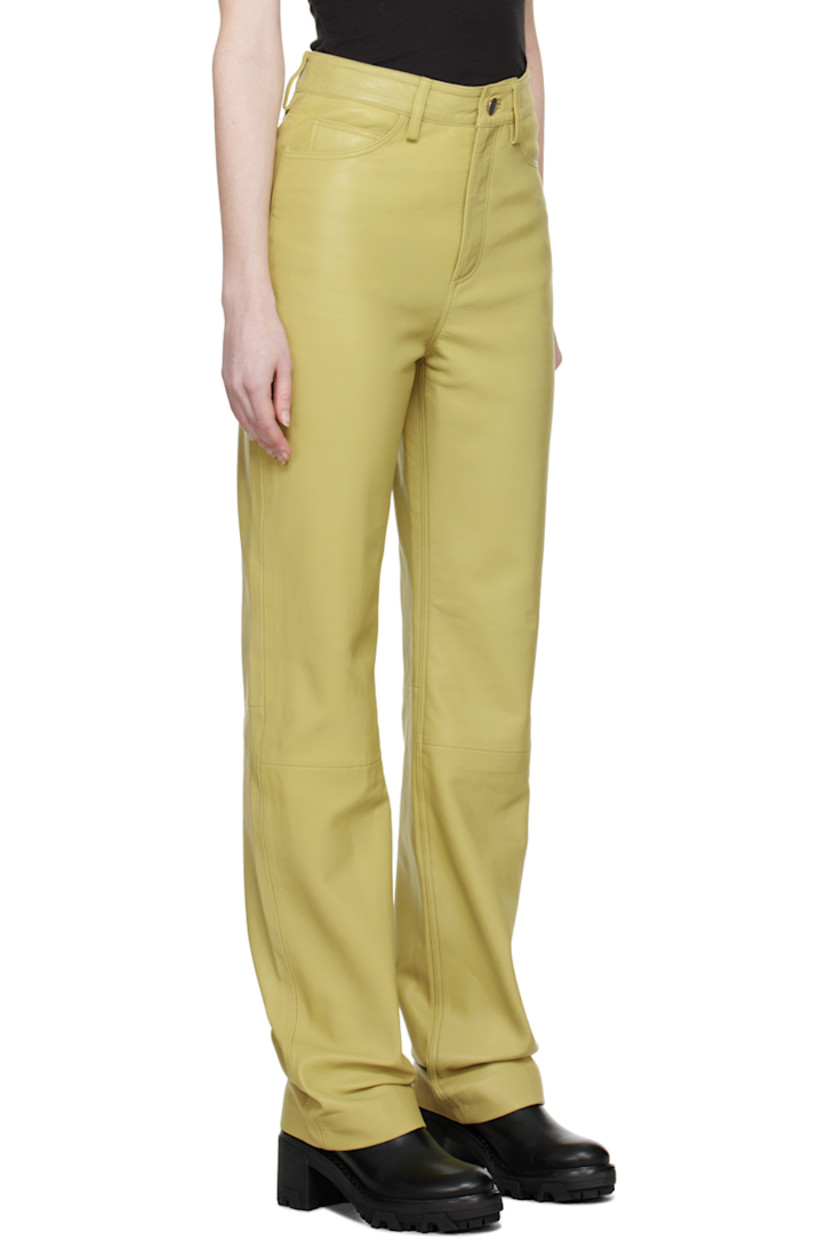 Straight-leg grained sheepskin pants. 

· Paneled construction
· Five-pocket styling
· Zip-fly
· Unlined

Supplier color: Green sheen
