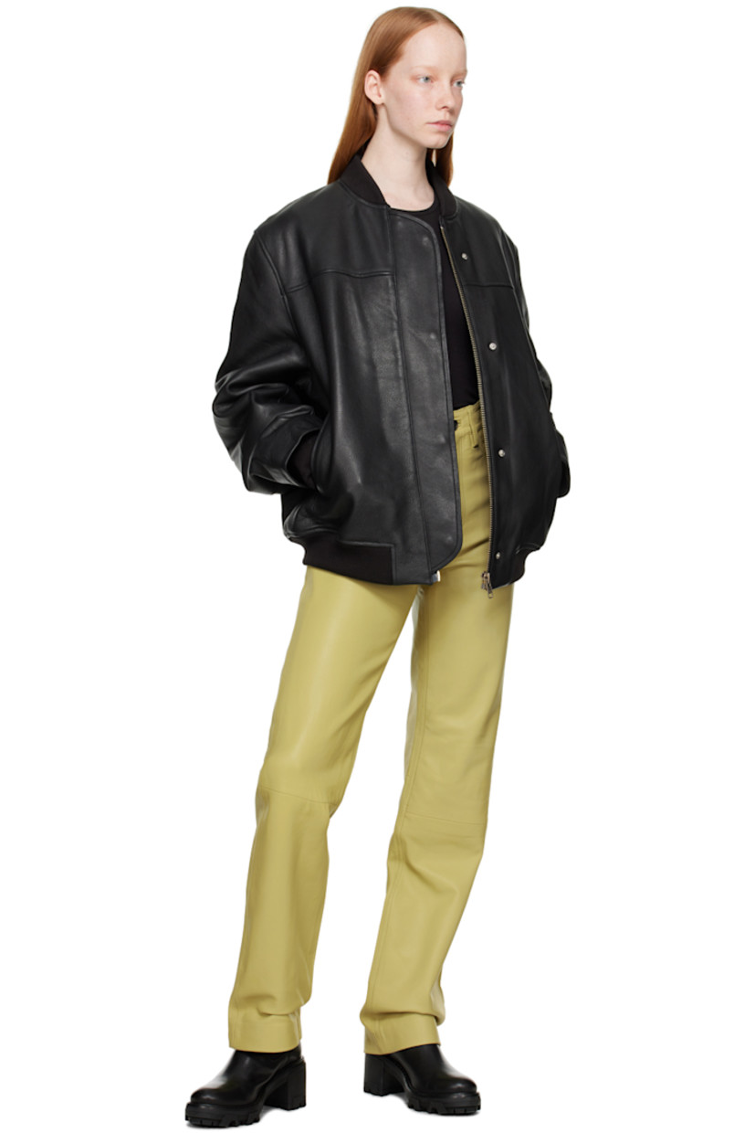 Straight-leg grained sheepskin pants. 

· Paneled construction
· Five-pocket styling
· Zip-fly
· Unlined

Supplier color: Green sheen