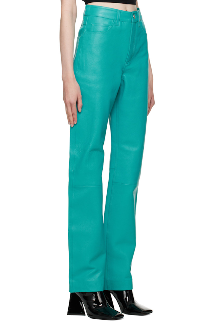 Grained leather pants.

· Belt loops
· Five-pocket styling
· Zip-fly
· Darts at back
· Unlined
· Logo-engraved silver-tone hardware

Supplier color: Viridian green