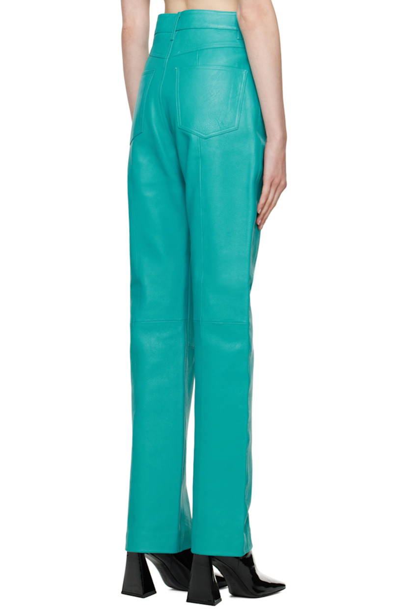 Grained leather pants.

· Belt loops
· Five-pocket styling
· Zip-fly
· Darts at back
· Unlined
· Logo-engraved silver-tone hardware

Supplier color: Viridian green
