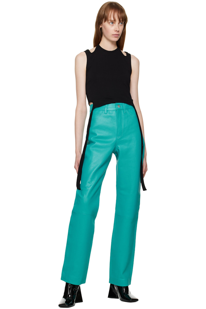 Grained leather pants.

· Belt loops
· Five-pocket styling
· Zip-fly
· Darts at back
· Unlined
· Logo-engraved silver-tone hardware

Supplier color: Viridian green