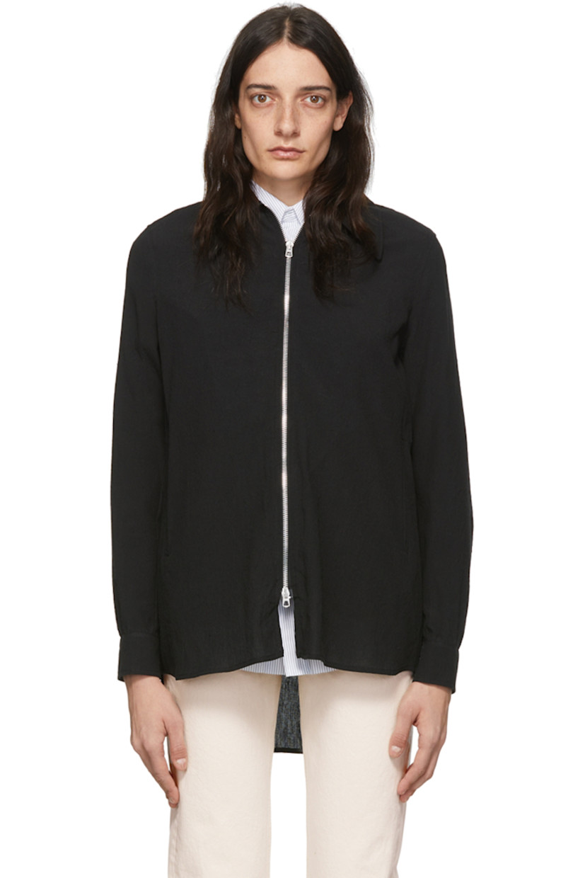 Semi-sheer plain-woven linen and cotton-blend shirt.

· Spread collar
· Two-way zip closure
· Welt pockets
· Single-button barrel cuffs
· Box pleat at back yoke
· Shirttail hem

Supplier color: Black