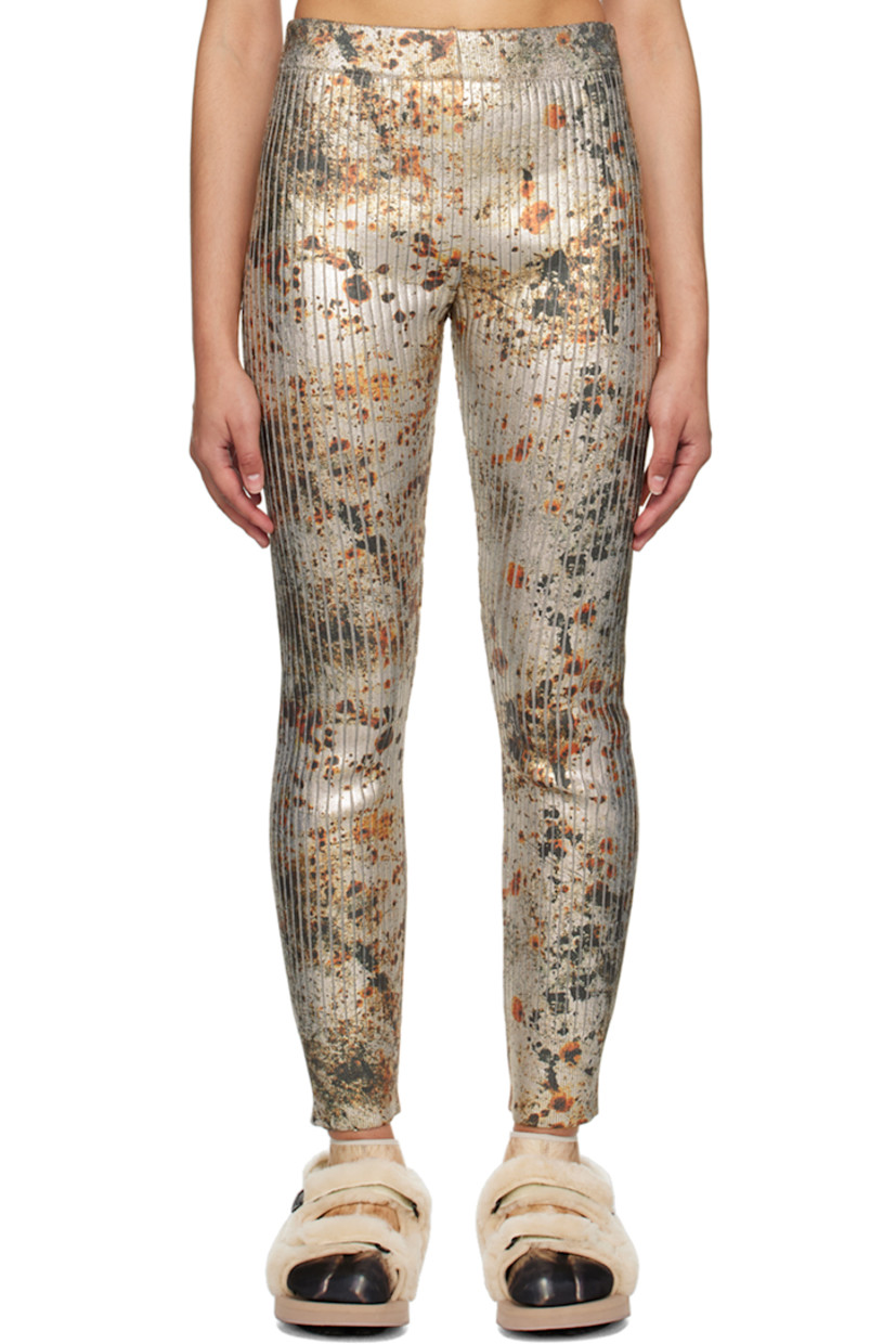 Rib knit cotton-blend trousers. Paint splatter effect throughout. 

Supplier color: Silver