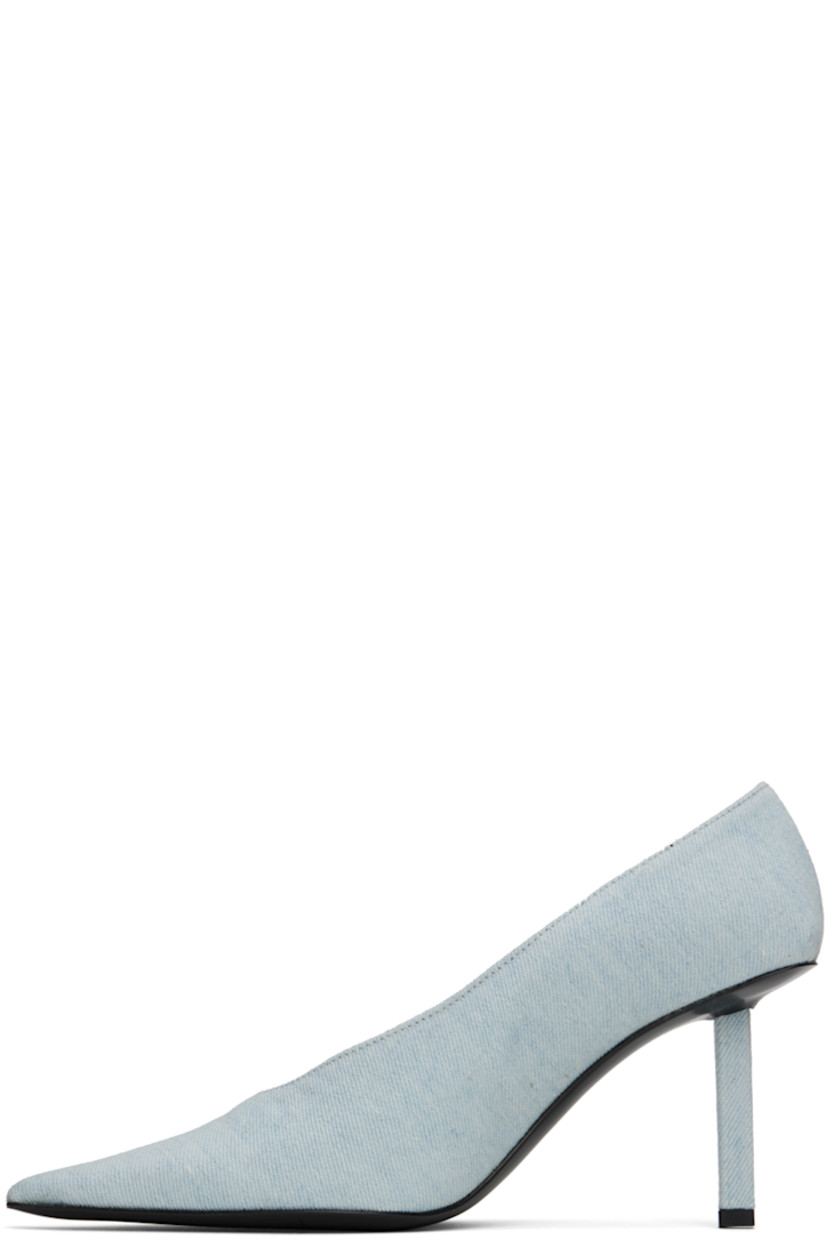 Denim heels in blue.

· Pointed toe
· Grained lambskin lining
· Covered stiletto heel with rubber injection
· Leather outsole

Supplier color: Light blue