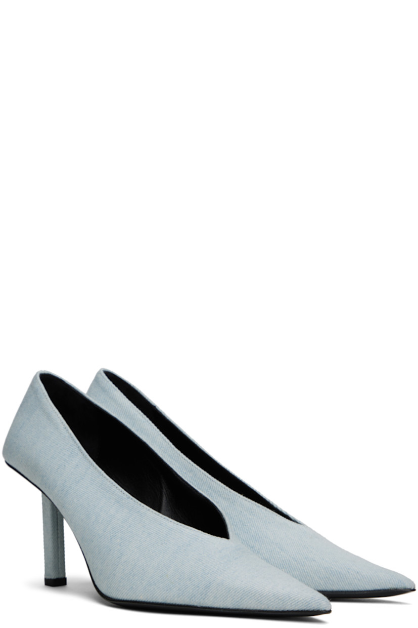 Denim heels in blue.

· Pointed toe
· Grained lambskin lining
· Covered stiletto heel with rubber injection
· Leather outsole

Supplier color: Light blue