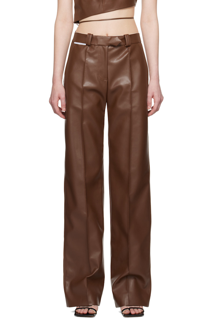 Straight-leg grained faux-leather trousers.

· Belt loops
· Three-pocket styling
· Zip-fly
· Logo flag at waistband
· Pinched seams at front
· Full cotton poplin lining

Supplier color: Brown