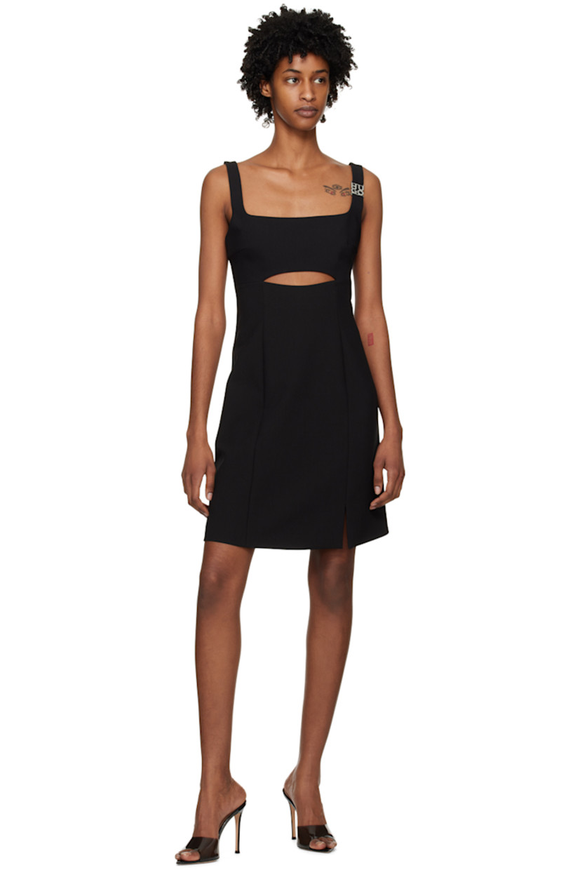 Stretch recycled polyester-blend jersey dress. 

· Paneled construction
· Square neck
· Cutout at front
· Vent at front hem
· Sliding logo hardware at fixed shoulder straps
· Concealed zip closure at back 
· Unlined
· Silver-tone hardware

Supplier color: Black