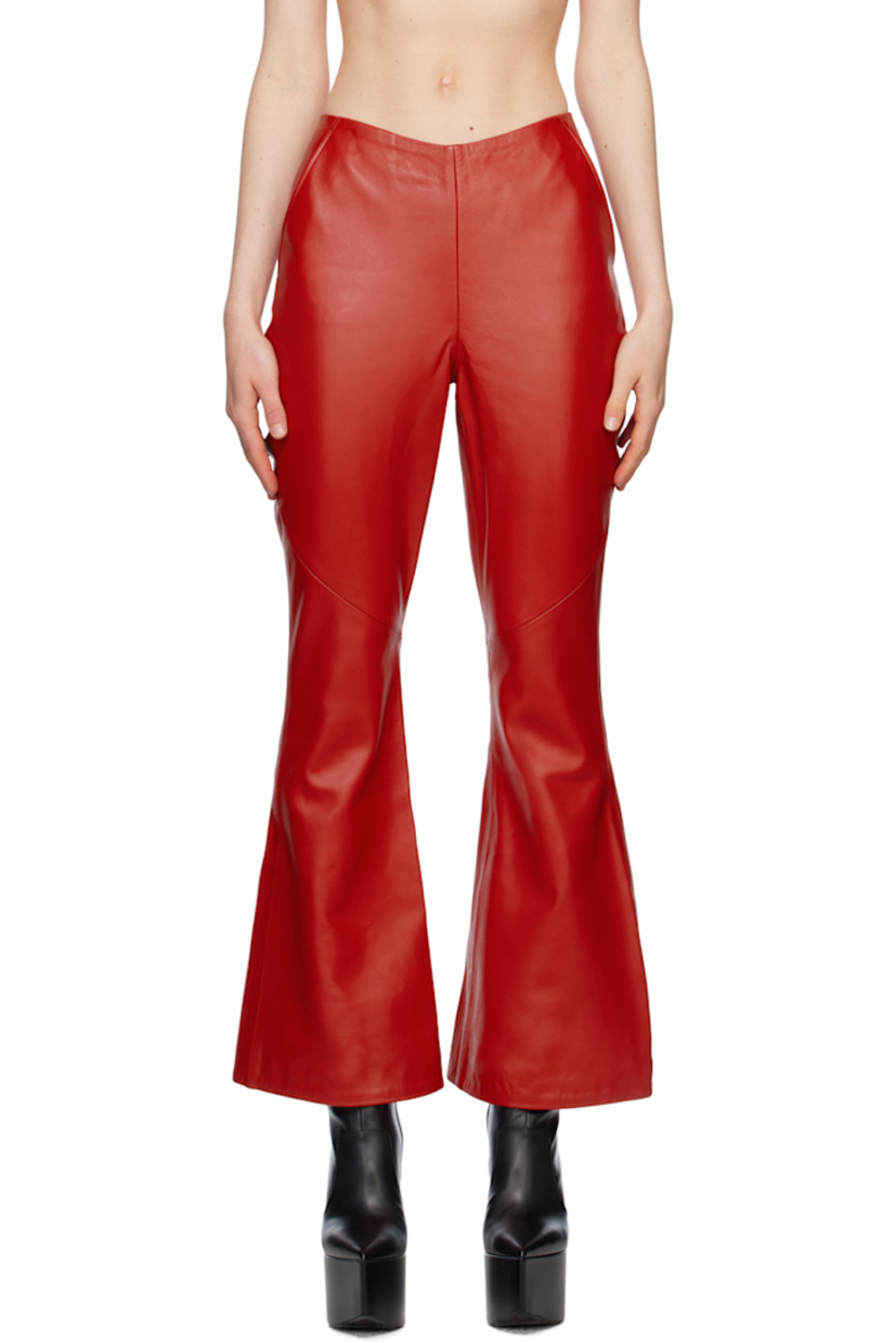 Grained leather trousers.

· Two-pocket styling
· Flared hem 
· Zip closure at back waistband

Available exclusively at SSENSE.

Supplier color: Red