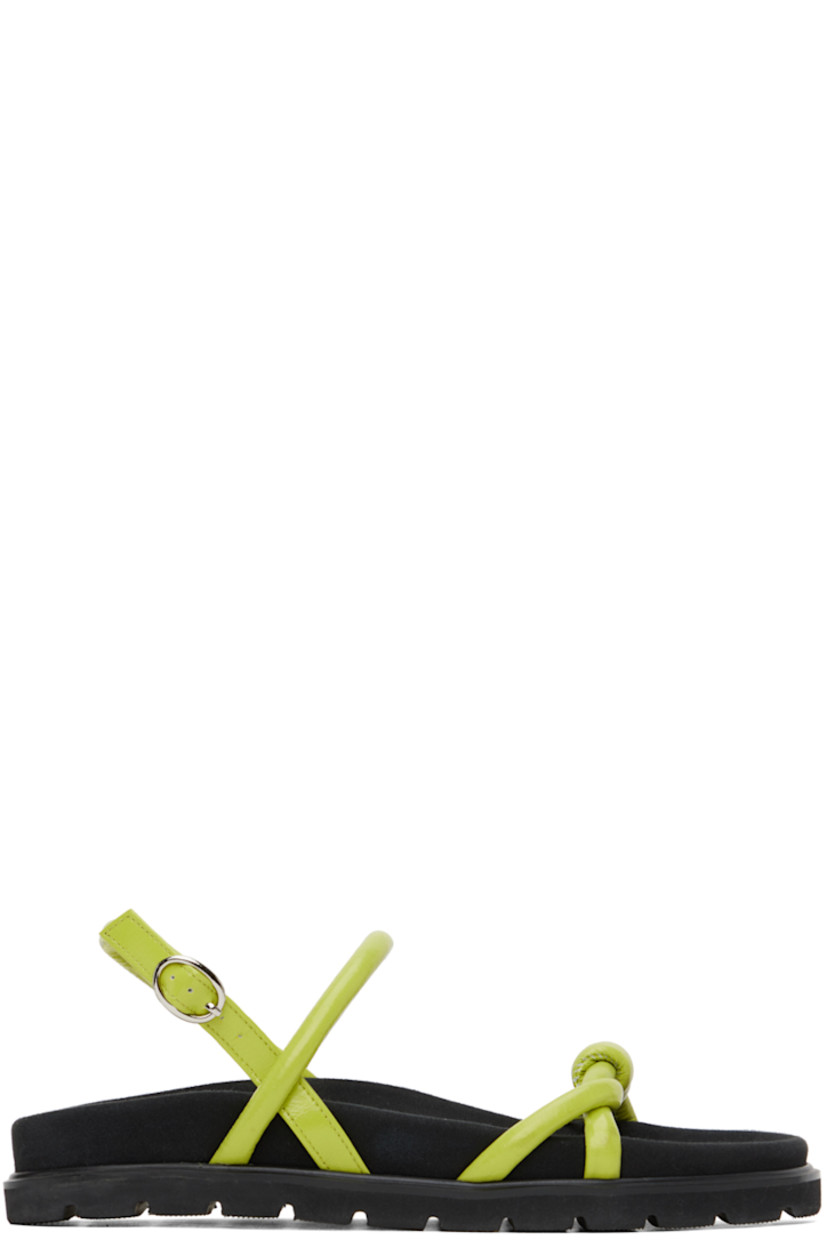 Buffed leather sandals in green. 

· Open round toe
· Knotted strap at vamp
· Adjustable pin-buckle ankle strap
· Logo patch at molded footbed
· Treaded rubber sole

Supplier color: Lime