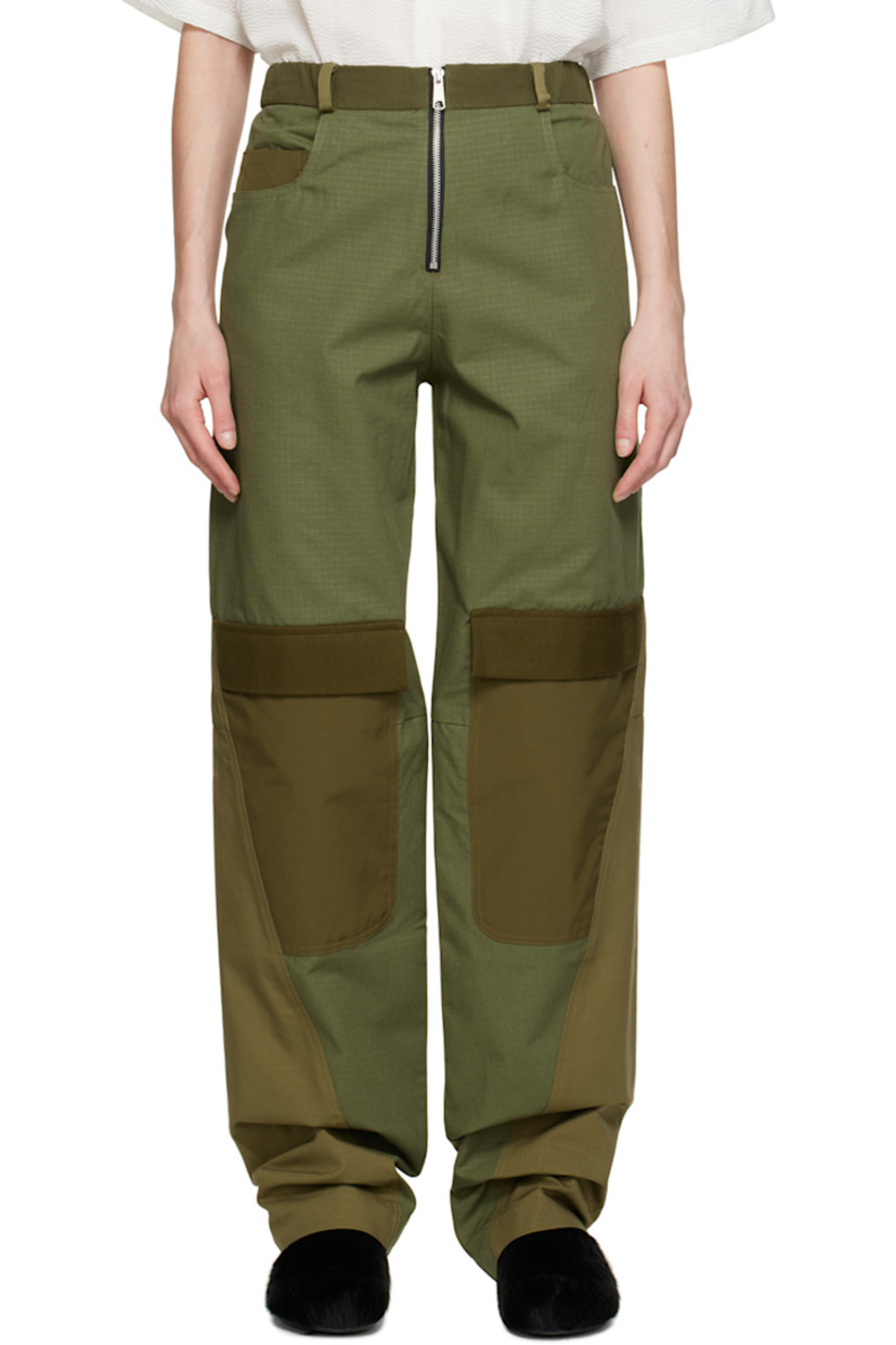 Cotton ripstop and cotton canvas trousers.

· Paneled construction
· Belt loops
· Four-pocket styling
· Zip-fly
· Flap pocket at legs

Supplier color: Olive