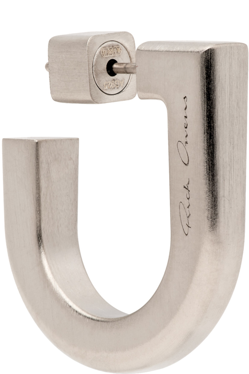 Single open hoop earring in brushed sterling silver.

· Logo at side
· Post-stud fastening
· Full hallmarking
· D1"

Supplier color: Silver