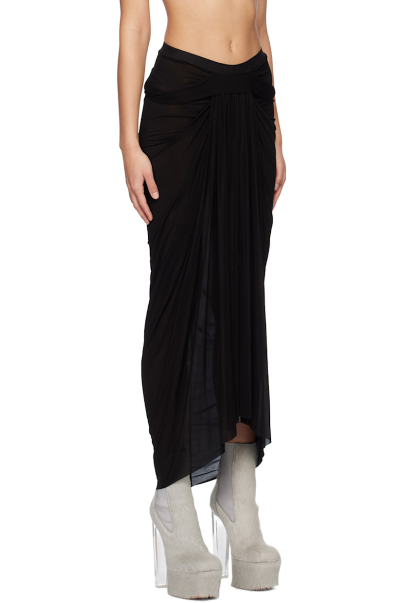 Semi-sheer stretch cupro jersey skirt. 

· Draped construction
· Self-tie fastening at elasticized waistband
· Raw edge at hem

Supplier color: Black