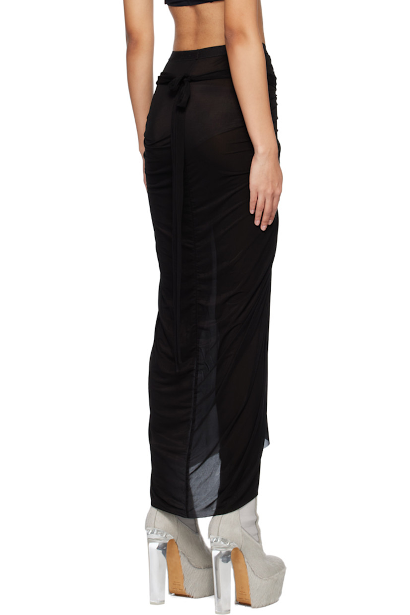 Semi-sheer stretch cupro jersey skirt. 

· Draped construction
· Self-tie fastening at elasticized waistband
· Raw edge at hem

Supplier color: Black