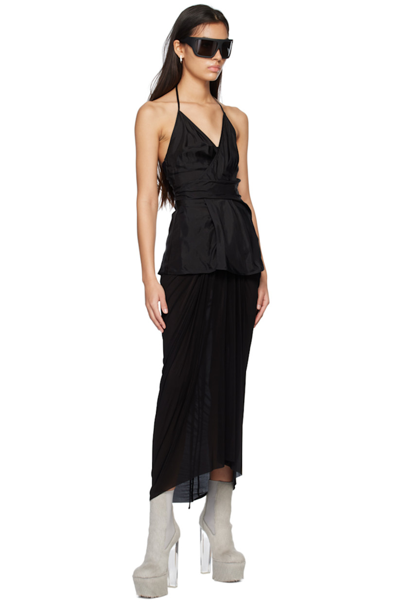 Semi-sheer stretch cupro jersey skirt. 

· Draped construction
· Self-tie fastening at elasticized waistband
· Raw edge at hem

Supplier color: Black