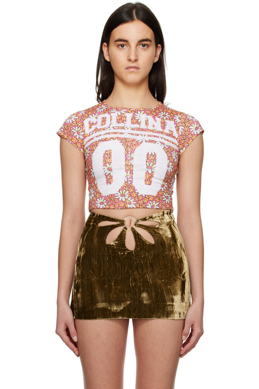 Hand-dyed cotton jersey T-shirt. Floral pattern printed throughout.

· Crewneck 
· Logo and text embroidered at front 

Supplier color: Hi-liter floral