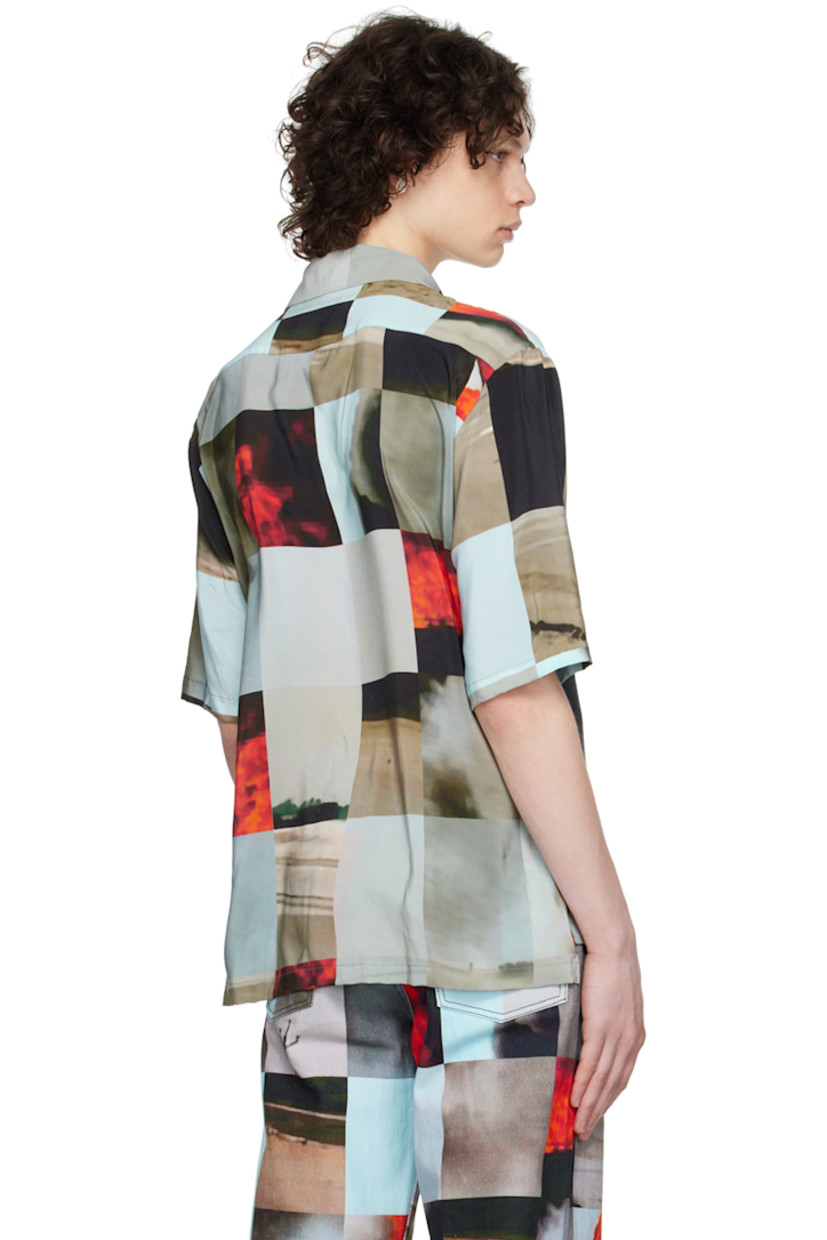 Silk crepe shirt. Graphic check pattern printed throughout.

· Open spread collar
· Button closure
· Logo-engraved mother-of-pearl hardware

Supplier color: Explosion grid
