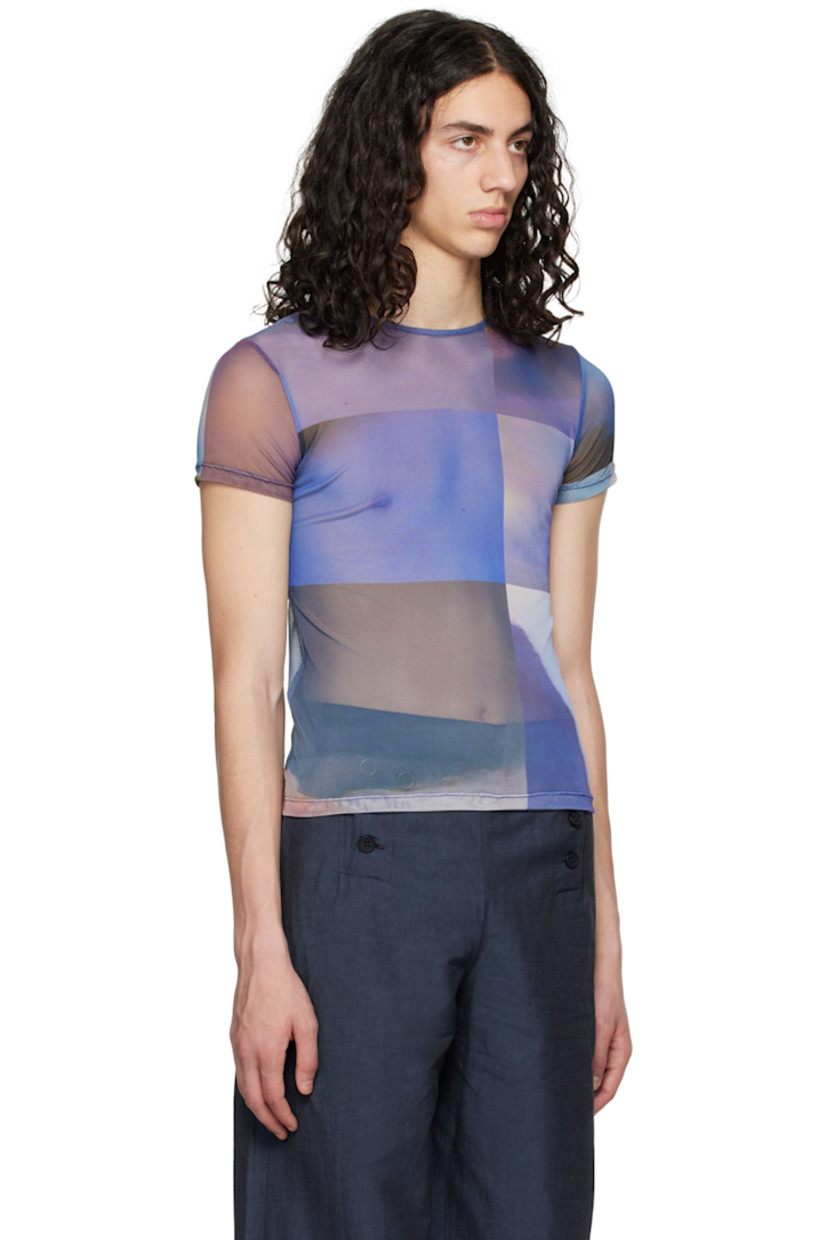 Semi-sheer stretch recycled polyester mesh T-shirt. 

· Graphic printed throughout
· Crewneck

Available exclusively at SSENSE.

Supplier color: Purple print