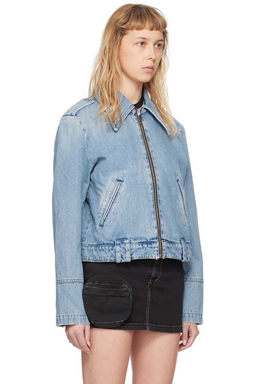 Non-stretch denim jacket. Fading throughout.

· Spread collar
· Zip closure
· Welt pockets
· Belt loops at hem
· Zip vent at cuffs

Supplier color: Dusty Blue