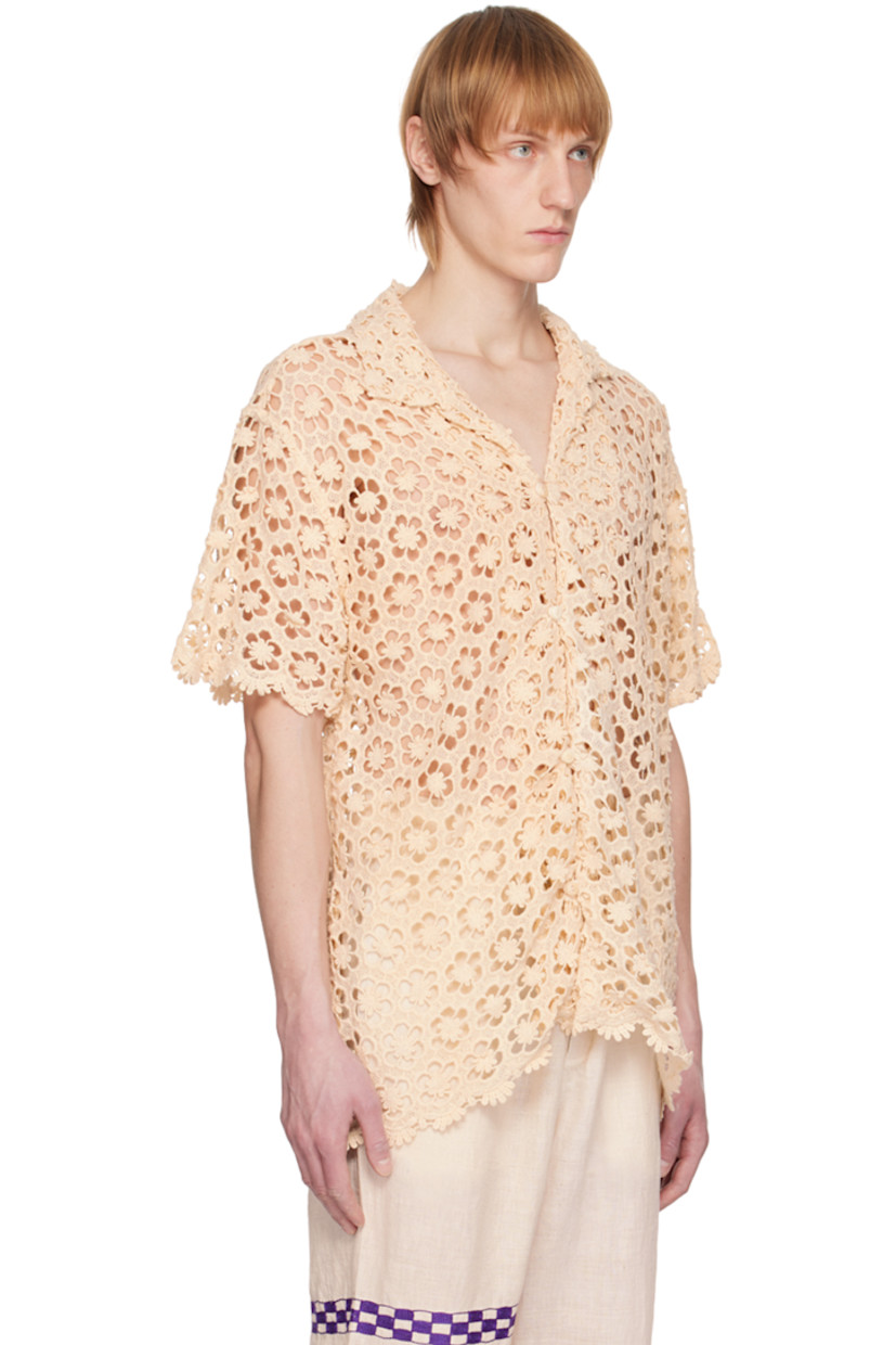 Handcrafted cotton lace shirt.

· Open spread collar
· Button closure

Available exclusively at SSENSE.

Supplier color: White