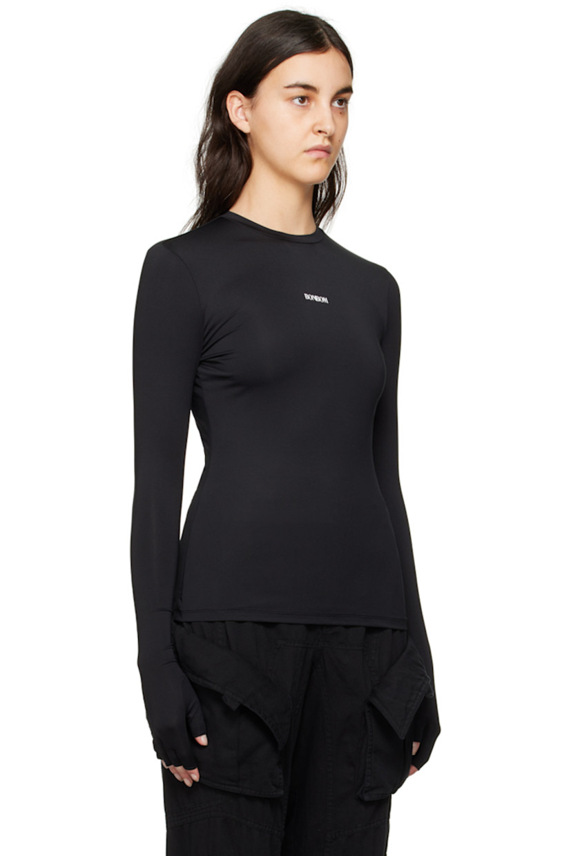 Stretch polyester jersey T-shirt.

· Rib knit crewneck
· Logo printed at front
· Integrated fingerless gloves at cuffs

Supplier color: Black