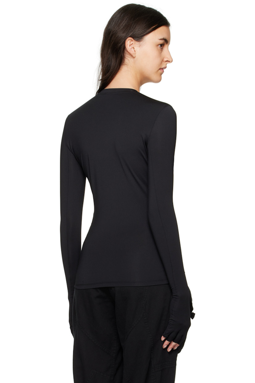 Stretch polyester jersey T-shirt.

· Rib knit crewneck
· Logo printed at front
· Integrated fingerless gloves at cuffs

Supplier color: Black