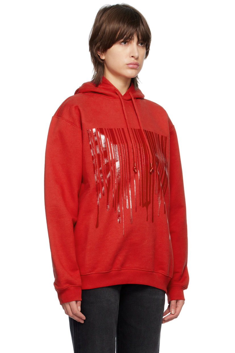 Cotton-blend French terry hoodie.

· Drawstring at hood
· Logo graphic bonded at front and back collar
· Rib knit hem and cuffs
· Dropped shoulders

Supplier color: Red