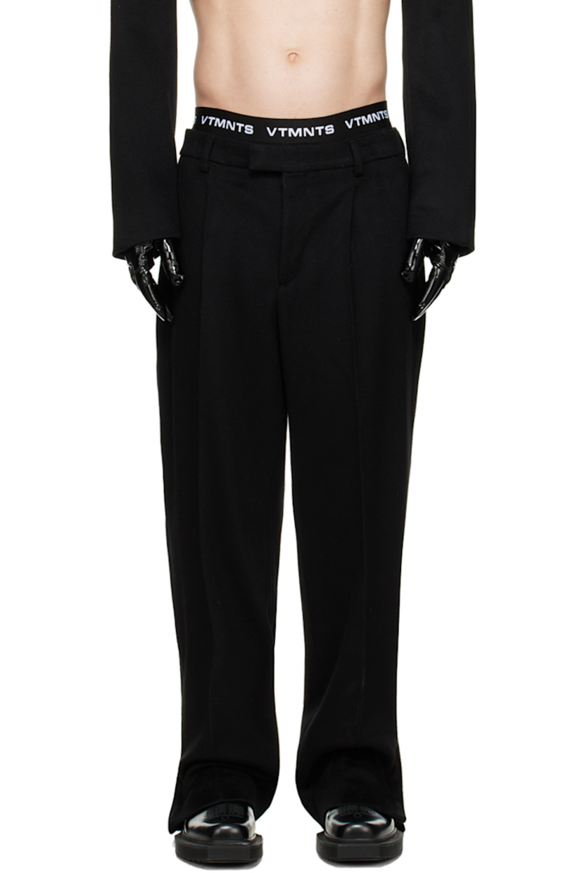Virgin wool melton trousers.

· Belt loops
· Four-pocket styling
· Zip-fly
· Pleats at front
· Creased legs
· Zip vents at cuffs
· Piping at outseams
· Partial logo-woven viscose twill lining

Supplier color: Black