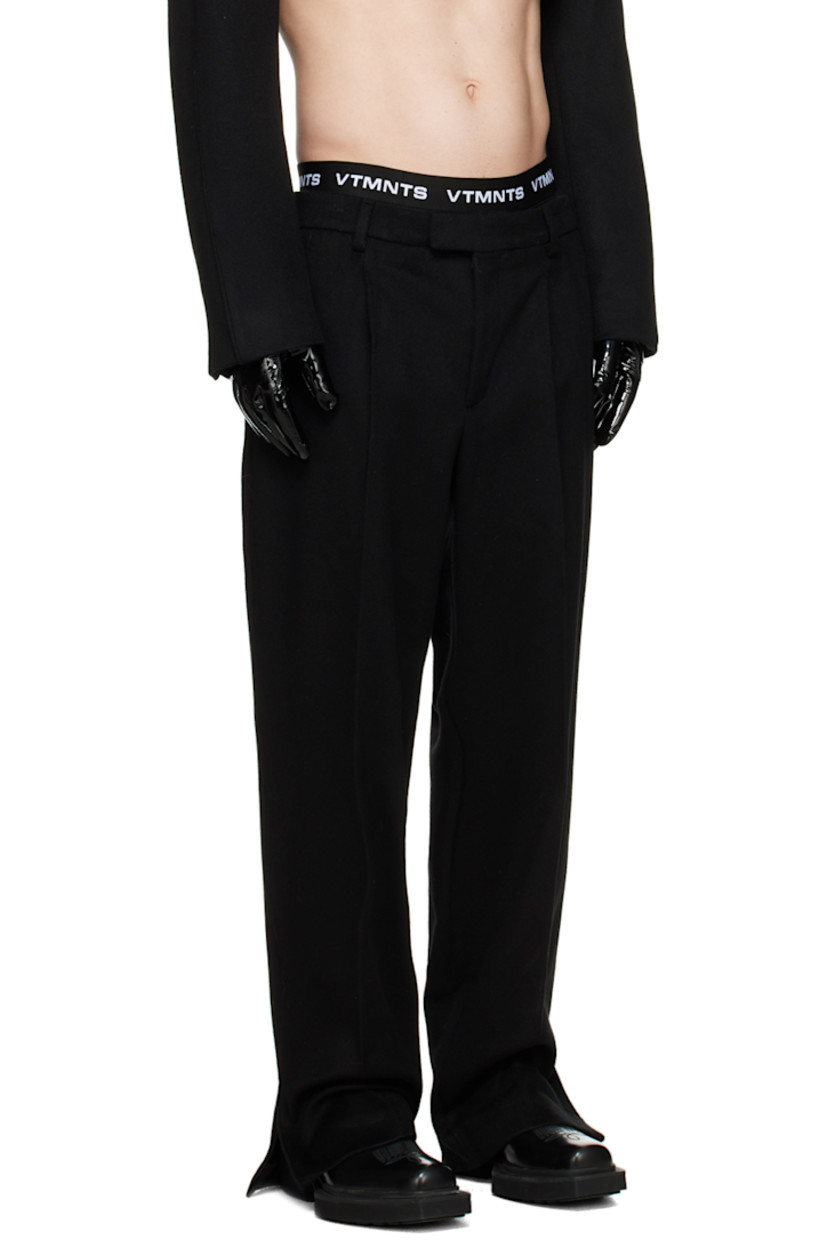 Virgin wool melton trousers.

· Belt loops
· Four-pocket styling
· Zip-fly
· Pleats at front
· Creased legs
· Zip vents at cuffs
· Piping at outseams
· Partial logo-woven viscose twill lining

Supplier color: Black