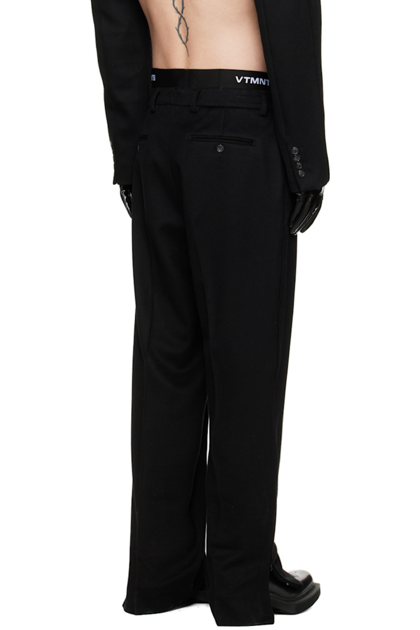 Virgin wool melton trousers.

· Belt loops
· Four-pocket styling
· Zip-fly
· Pleats at front
· Creased legs
· Zip vents at cuffs
· Piping at outseams
· Partial logo-woven viscose twill lining

Supplier color: Black