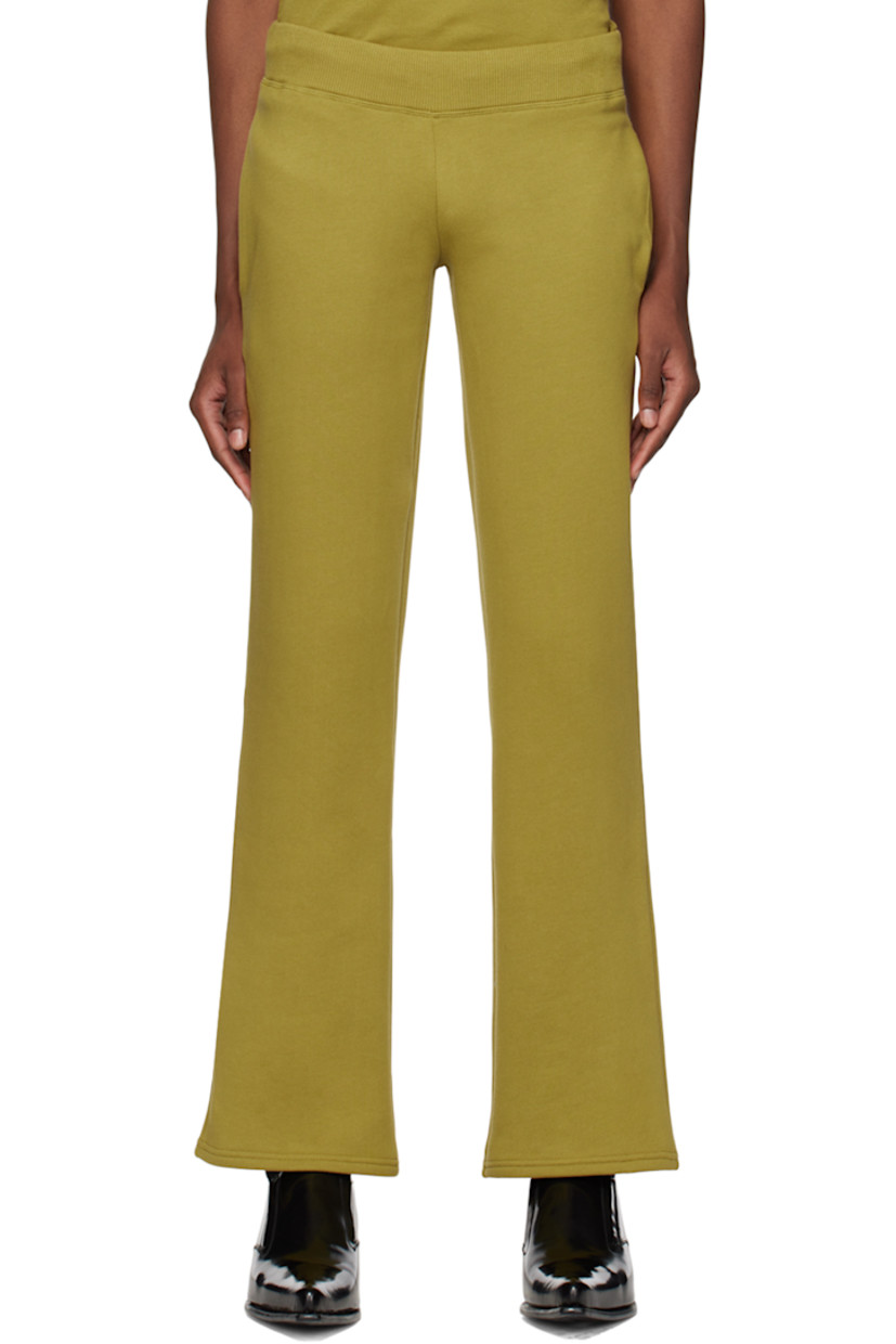 Cotton fleece lounge pants. 

· Concealed drawstring at rib knit waistband 
· Two-pocket styling
· Text bonded at back 

Supplier color: Green moss