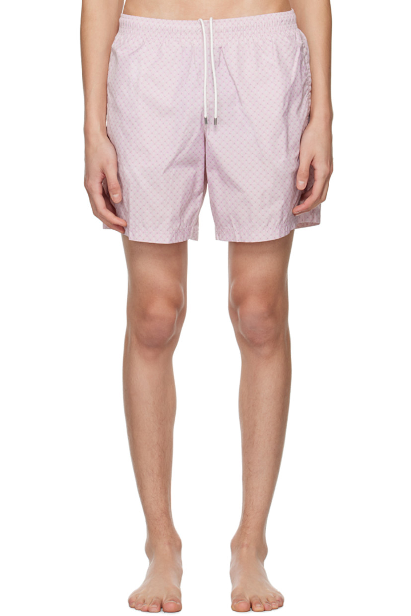 Nylon taffeta swim shorts. Graphic pattern printed throughout.

· Concealed drawstring at elasticized waistband 
· Two-pocket styling 
· Logo embroidered at front
· Brief-style nylon mesh lining 

Supplier color: Lilac/Light grey
