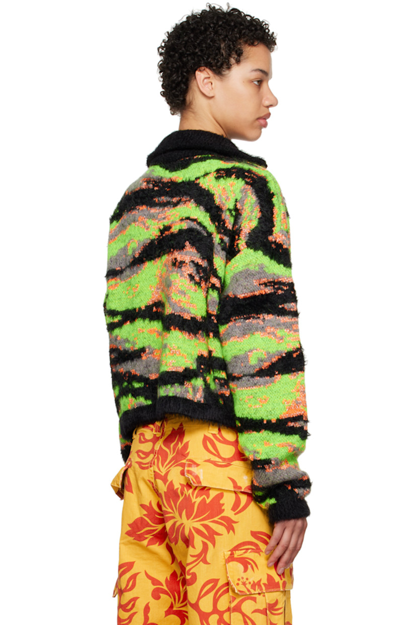 Brushed knit recycled polyester- and mohair-blend turtleneck. Metallic thread detailing and jacquard graphic pattern throughout.

· Half-zip closure
· Rib knit hem and cuffs

Supplier color: Green rave camo