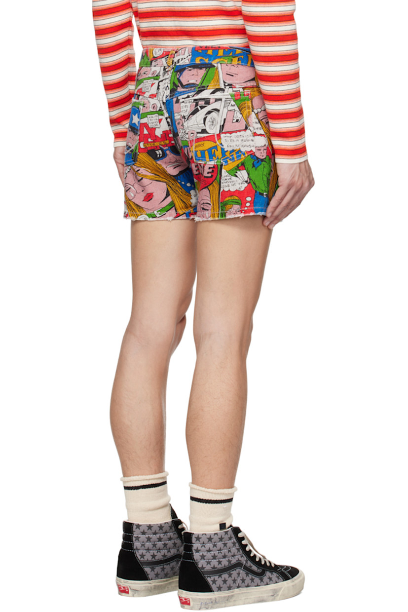 Non-stretch denim shorts. Graphics and text printed throughout.

· Pre-washed
· Belt loops
· Four-pocket styling
· Zip-fly
· Raw edge at cuffs
· Logo-engraved antiqued silver-tone hardware

Supplier color: Comic book
