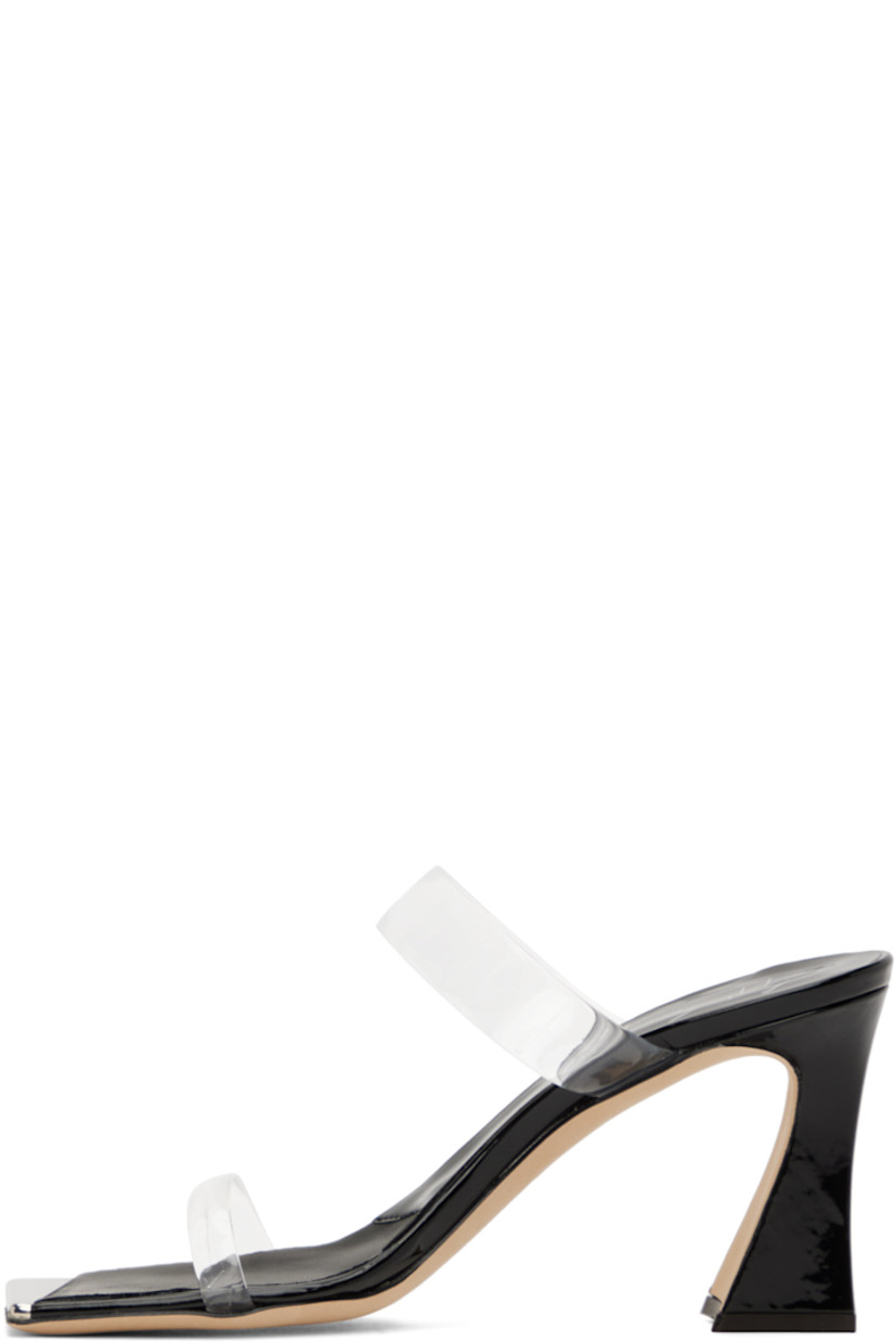 Transparent PVC slip-on heeled sandals. 

· Silver-tone hardware at open square toe
· Patent leather footbed in black
· Rubber injection at covered block heel
· Suede sole in beige
· Heel: H3.25 in

Supplier color: Transparent/Black