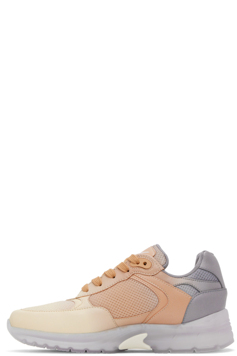 Low-top buffed faux-leather and mesh sneakers in tones of beige.

· Lace-up closure
· Logo patch at padded tongue
· Padded collar
· Rubberized logo at outer side
· Mesh lining
· Treaded translucent TPU rubber sole

Supplier color: Multibeige