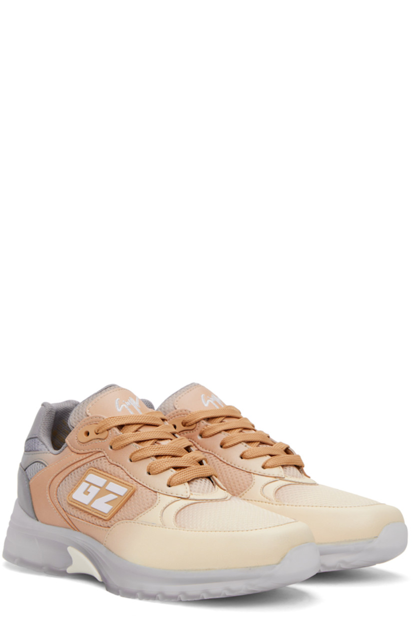 Low-top buffed faux-leather and mesh sneakers in tones of beige.

· Lace-up closure
· Logo patch at padded tongue
· Padded collar
· Rubberized logo at outer side
· Mesh lining
· Treaded translucent TPU rubber sole

Supplier color: Multibeige