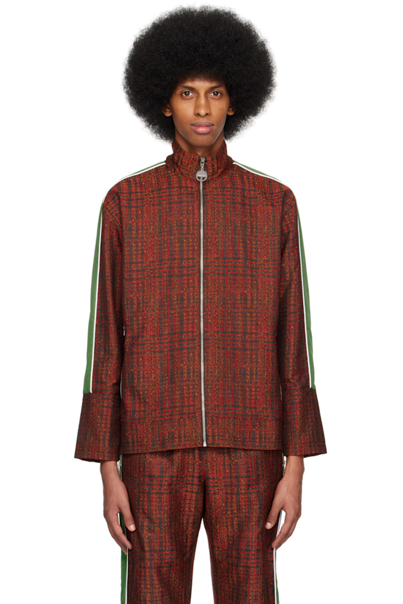 Stretch polyester and nylon-blend jacket. Jacquard check pattern throughout.

· Turtleneck
· Zip closure
· Zip pockets
· Polyester taffeta trim at sleeves
· Full recycled polyester mesh lining

Supplier color: Black/Red