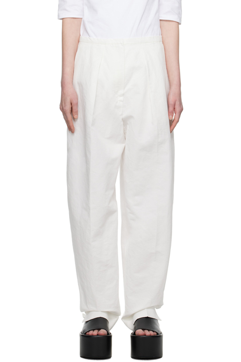 Cotton- and linen-blend twill trousers. 

· Two-pocket styling
· Zip-fly
· Pleats at front

Supplier color: White