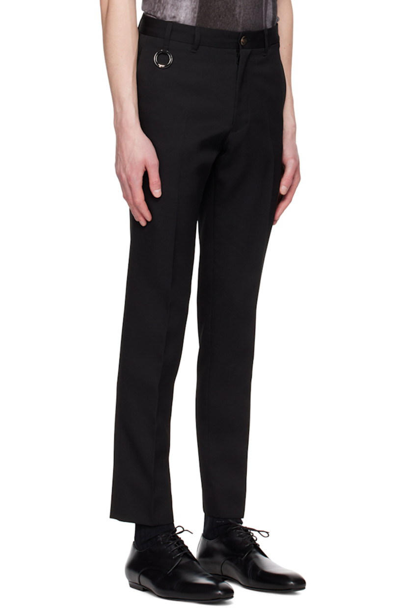 Slim-fit wool gabardine trousers.

· Belt loops 
· Four-pocket styling
· Zip-fly
· Hinged O-ring at front waistband
· Central creases at front and back

Supplier color: Black