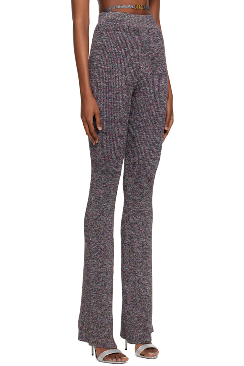 Flared rib knit viscose-blend lounge pants. Metallic thread detailing throughout.

· High-rise
· Flip-clasp strap at elasticized waistband
· Vented cuffs

Supplier color: Multicolor